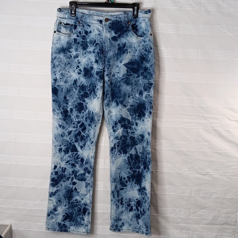 DG2 by Diane Gilman Blue on Blue Tie Dye Jeans‎ Straight Leg Women's Size 10P